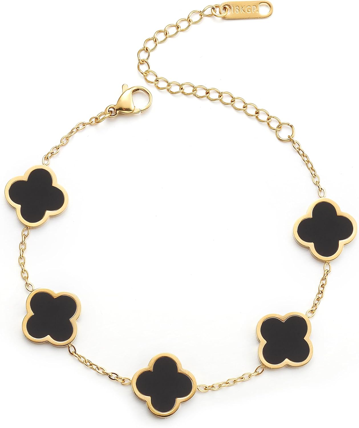 AIPPK 18K Gold Plated Clover Lucky Bracelet for Women White/Black/Red/Green Flower Four Leaf Link Bracelets Trendy Jewelry Gifts for Women