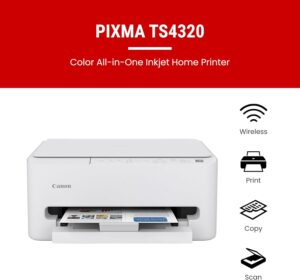Canon PIXMA TS4320 – Wireless Color Inkjet Printer for 2-Sided Printing & Photos, Cost Efficient Multi-Function Printer, Copier, Scanner for Home Use, Compact Design, Easy Setup