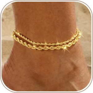 Gold Anklets for Women Dainty Waterproof Anklets Trendy 14K Gold Plated Chunky Chian Ankle Bracelet for Women Non Tarnish Jewelry Gift