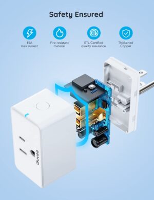 Govee Smart Plug 15A WiFi Bluetooth Outlet 4 Pack, Remote Group Control