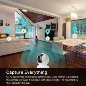 Kasa 1080p Indoor Pan/Tilt Wired Security Camera, Baby & Pet Monitor, EC70 | Motion Detection & Tracking, 2-Way Audio, Night Vision, Subscription-Free Local Storage or Optional Cloud