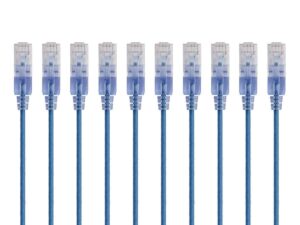 Monoprice Cat6A Ethernet Patch Cable - Snagless RJ45, 550Mhz, 10G, UTP, Pure Bare Copper Wire, 30AWG, 10-Pack, 1 Feet, Blue - SlimRun Series