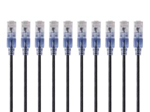 Monoprice Cat6A Ethernet Patch Cable – Snagless RJ45, 550Mhz, 10G, UTP, Pure Bare Copper Wire, 30AWG, 10-Pack, 1 Feet, Blue – SlimRun Series