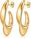 Musment® Gold Earrings for Women,14K Gold Plated Chunky Teardrop Hoop Stud Earrings for Sensitive Ears, Hypoallergenic Trendy Statement Jewelry Gift with Box for Daily Wear