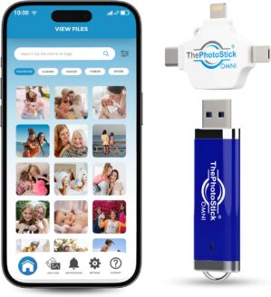 ThePhotoStick® Omni 256GB Photo Backup for iPhone, Android and Computers | Automatic Photo and Video Backup, Flash Drive, iOS and Android, macOS and PC, Easy File Storage and Transfer, Memory Stick
