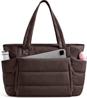 Uselike Tote Bag for Women with Zipper, Quilted Puffer Tote Bag with Compartments, Lightweight Puffy Work Bags for Women