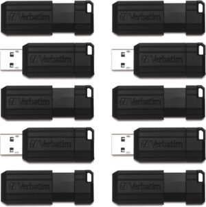 Verbatim 32GB Pinstripe USB 2.0 Flash Drive Retractable Thumb Drive – Business 10pk – Black