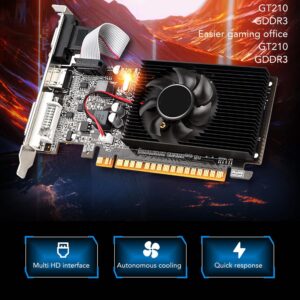 Zyyini Desktop Graphics Card, GT210 64bit 1G DDR3 Graphics Card with Cooling Fan, DVI, VGA, PCI Express 2.0 x16, DirectX 10.1, 16 Stream Processor Video Game Graphics Card