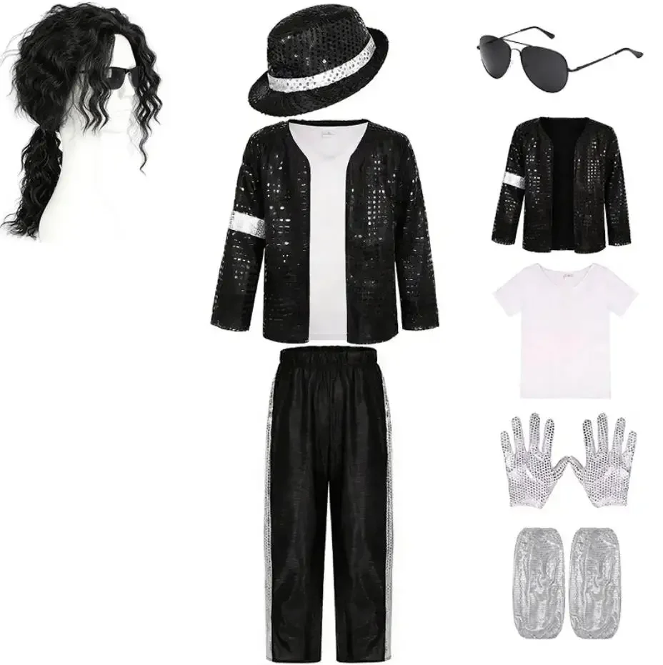 Adult Kids 80s 90s Pop Star Jackson Cosplay Costume Halloween Carnival Stage Performance Hip Hop Dance Matching Family Clothing