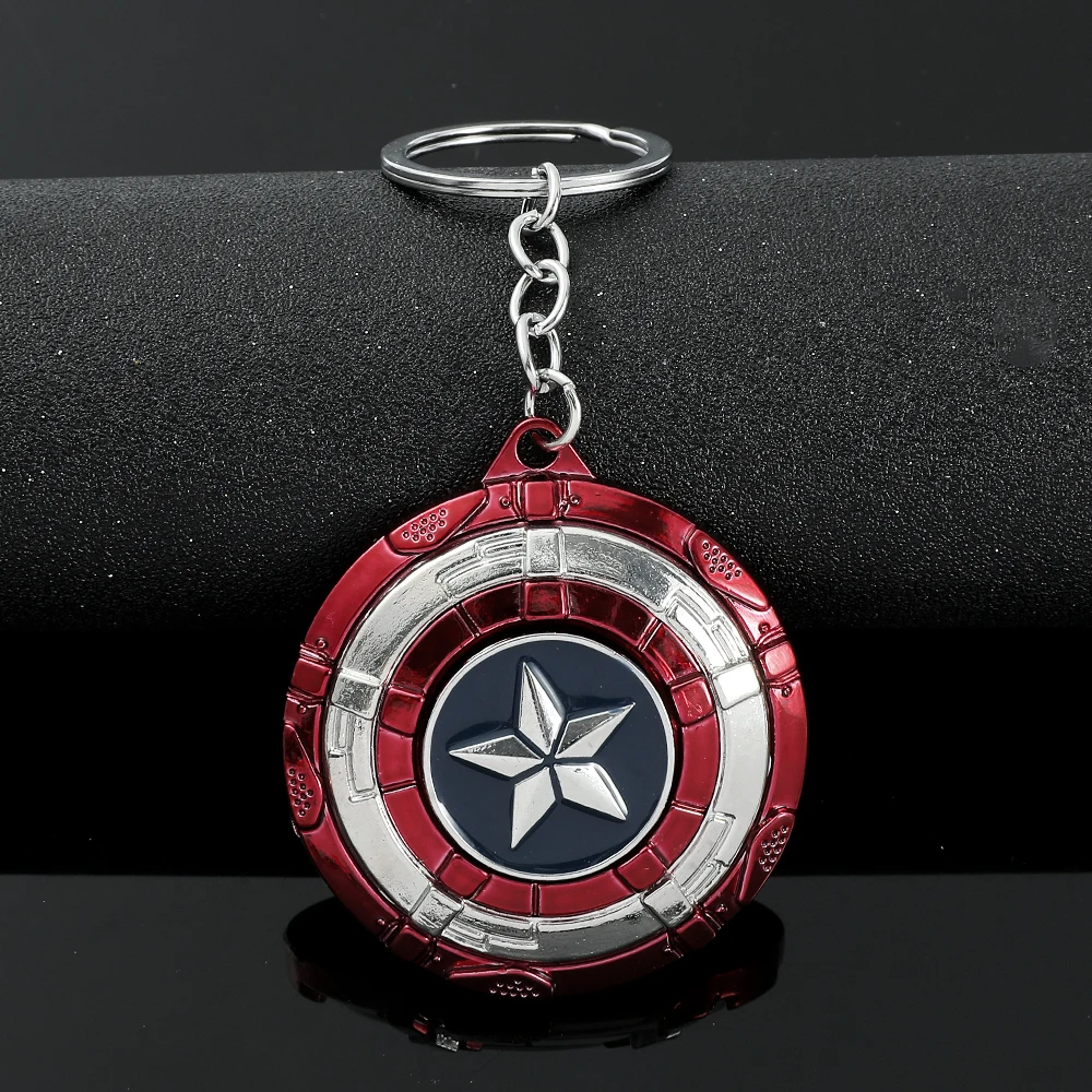 Avengers Captain America Shield Keychain - Creative Rotating Superhero Keyring for Men Car Bag Key Holder Accessory Trend Gift