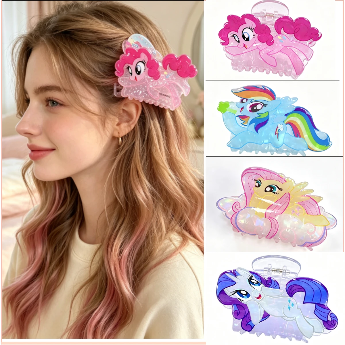 Hasbro My Little Pony Shark Hair Claw Clips Cute Cartoon Ponies Hair Barrettes Fashion Women Hair Accessories Girls Gift