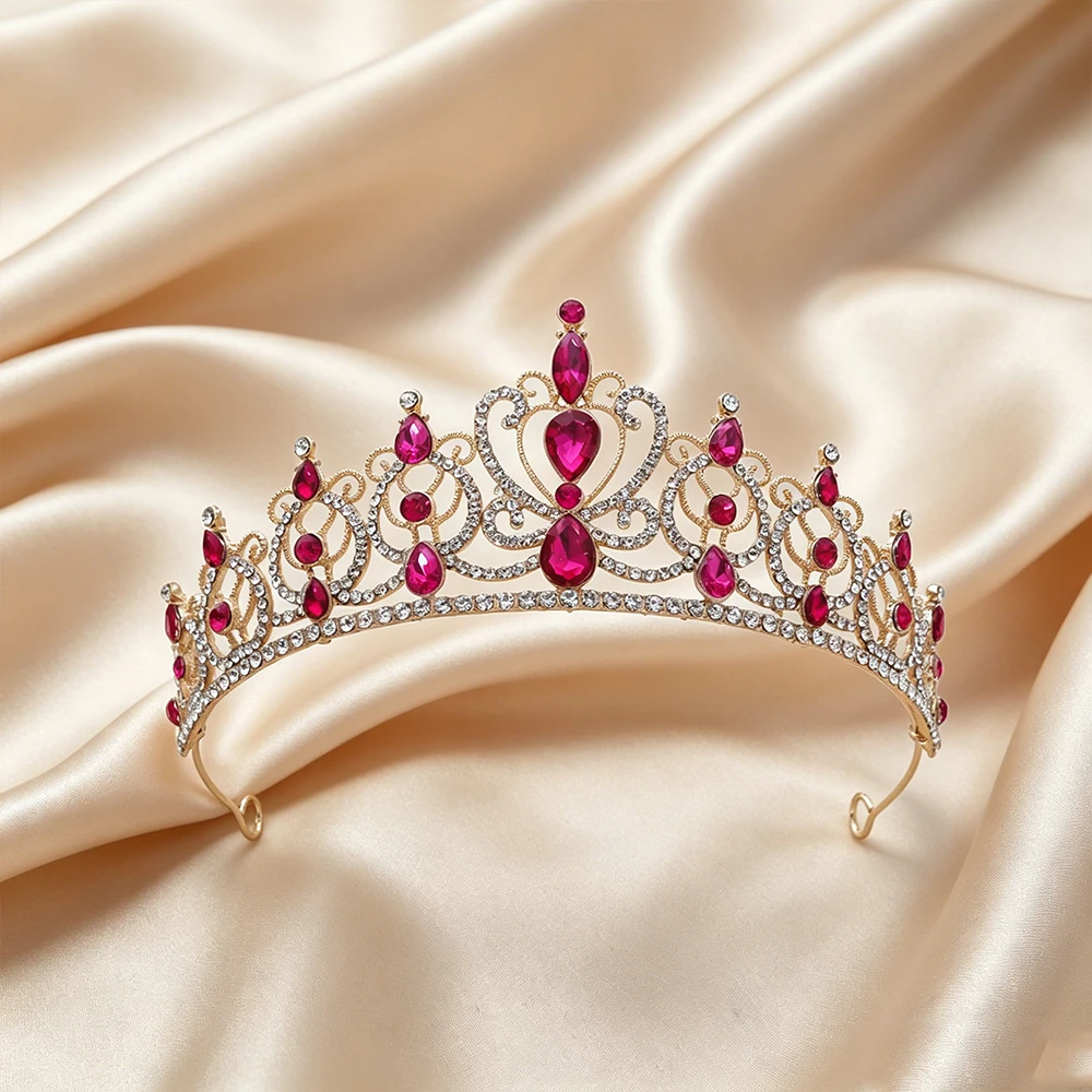 Luxury Vintage Gold Tiara Crown Elegant Baroque Rhinestone Princess Bridal Wedding Hair Accessories Birthday Party Formal Events