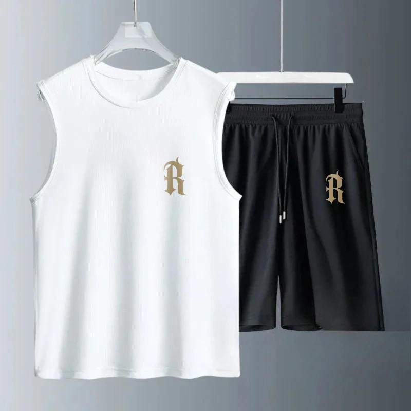 Men's Tank Top Sets 2026 Summer Quick drying beach seaside clothing set sports Sportswear Breathable oversize running