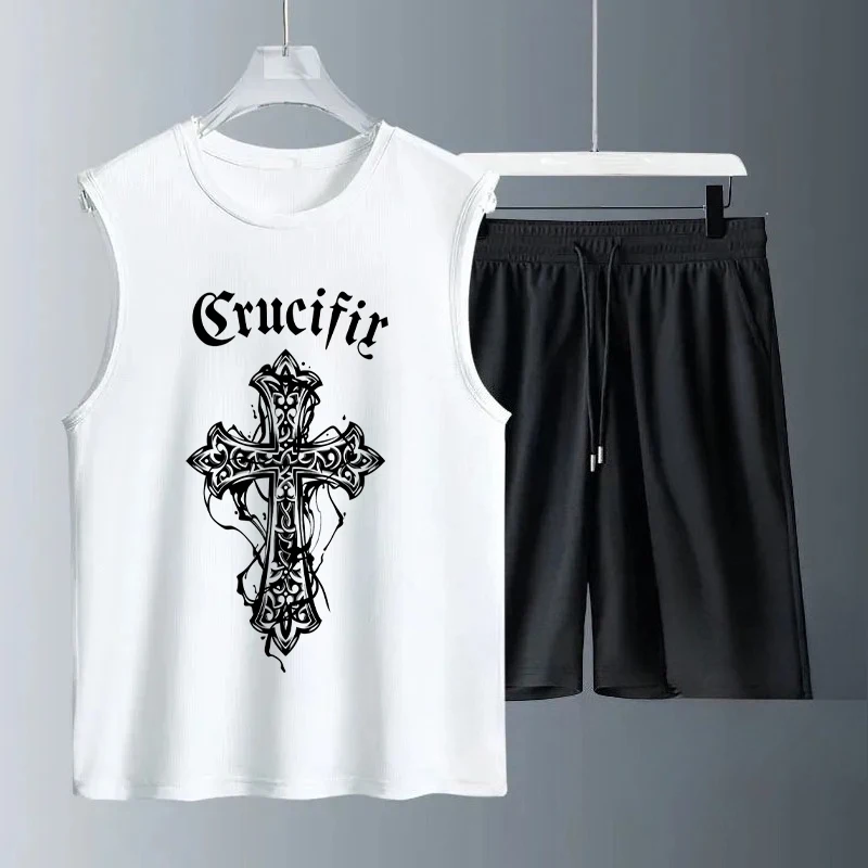 Men's Tank Top Sets 2026 Summer Quick drying sports suits sports oversize seaside beach running Breathable drip clothing