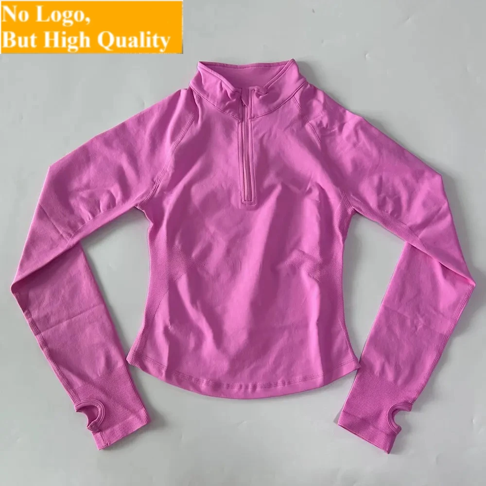 No Logo Yoga Jacket With Half Zip Shirt Women Long Sleeve Sport Tops Seamless Running Workout Coat Fitness Clothing Activewear