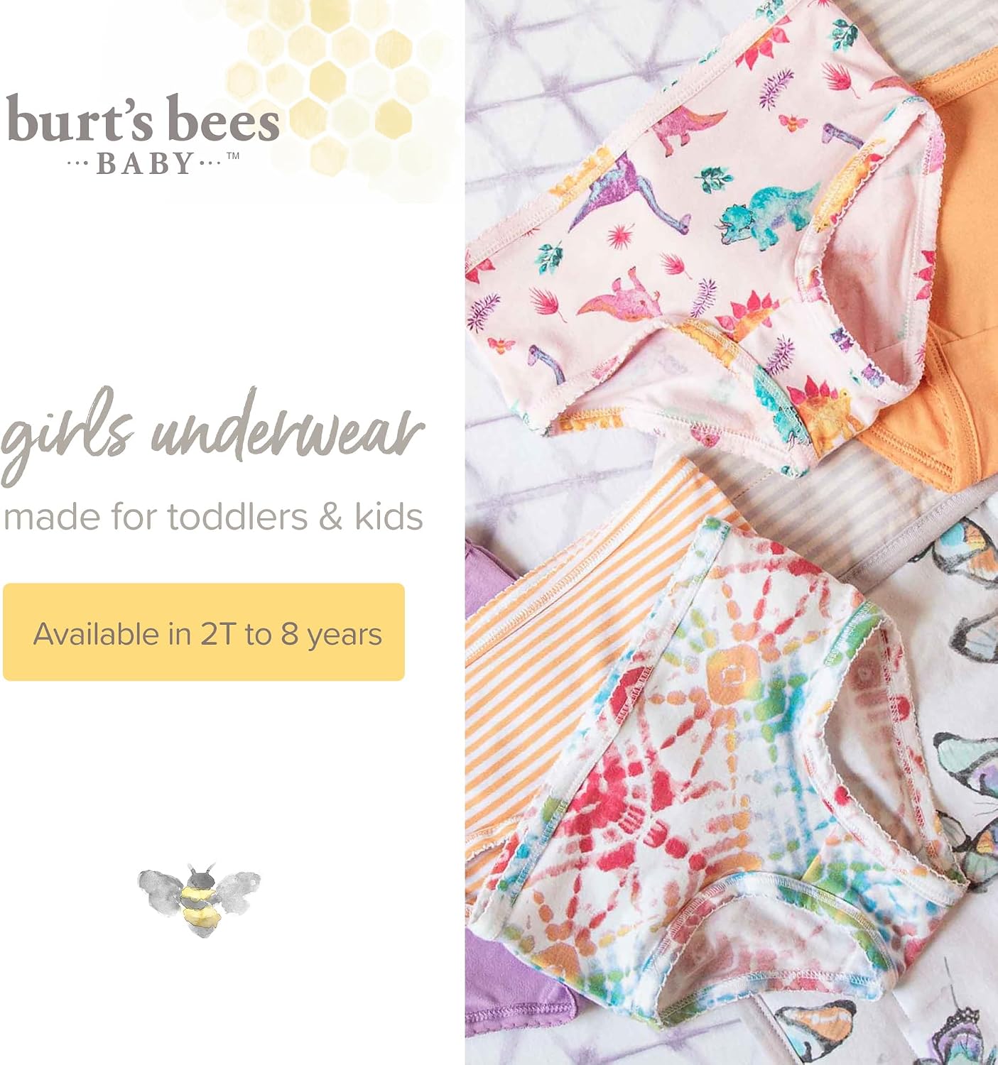 Burt's Bees Baby Girls' Organic Cotton Brief Underwear, 5-Pack - Image 3