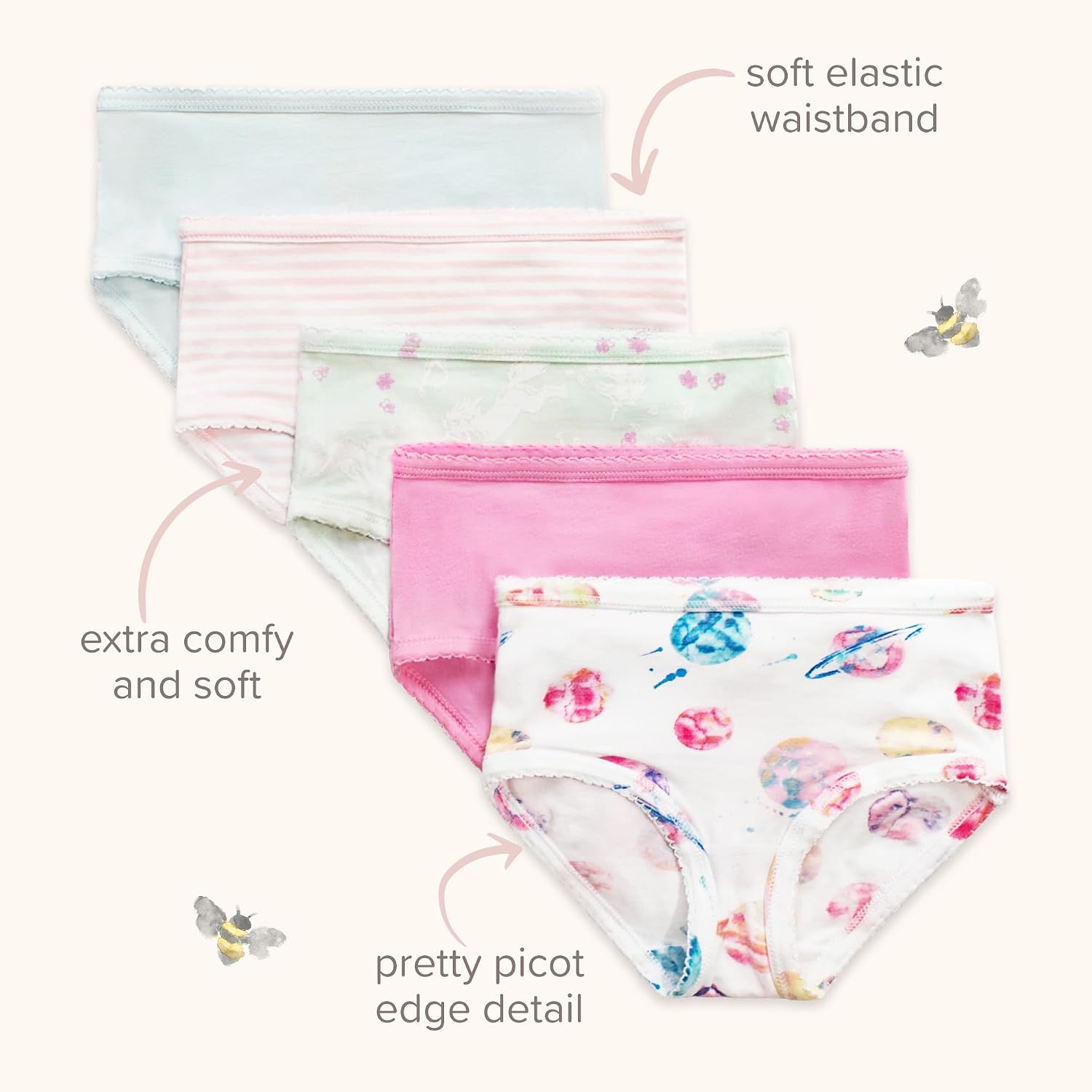 Burt's Bees Baby Girls' Organic Cotton Brief Underwear, 5-Pack - Image 6