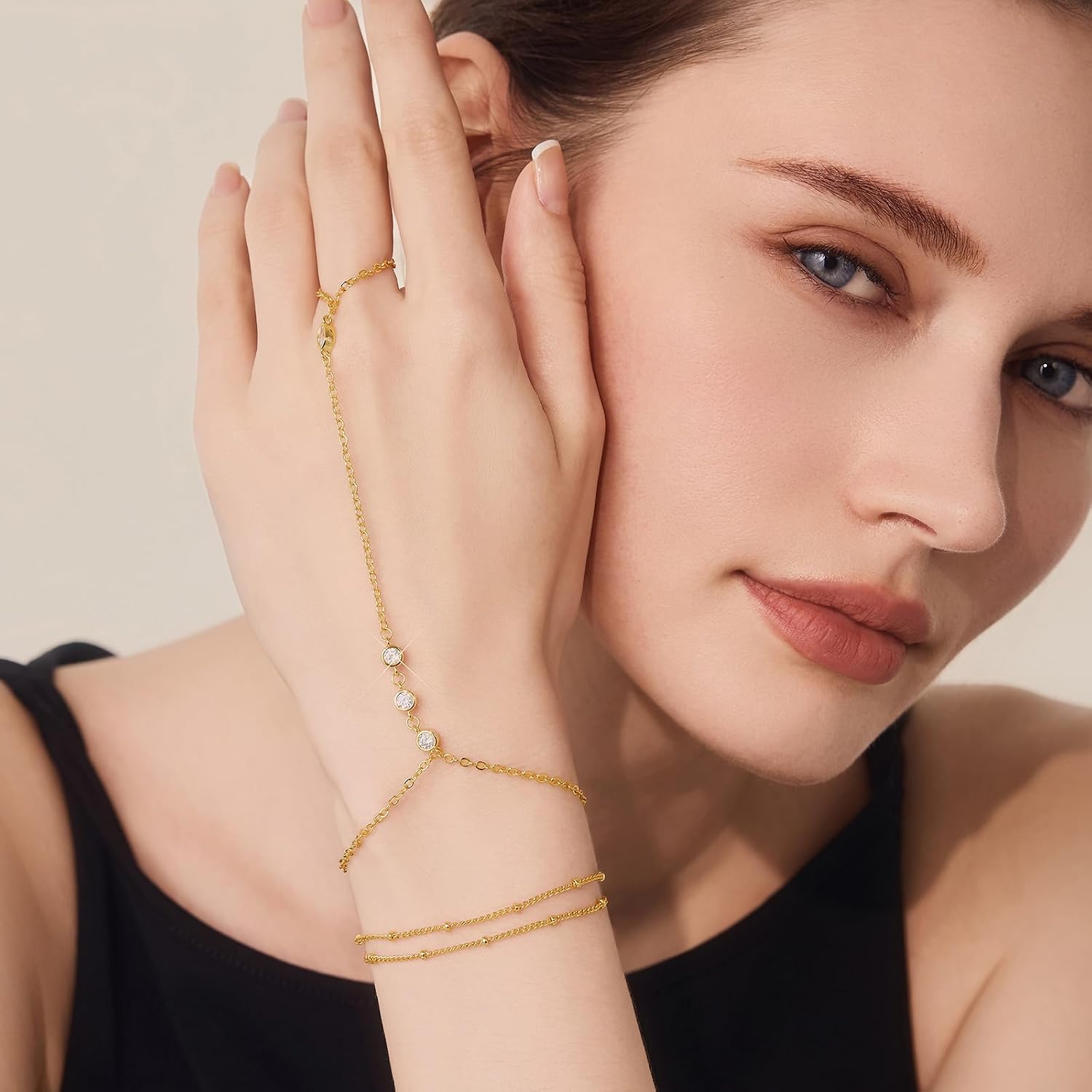 Cicy Bell Hand Chain Bracelets for Women 18K Gold Plated - Image 2