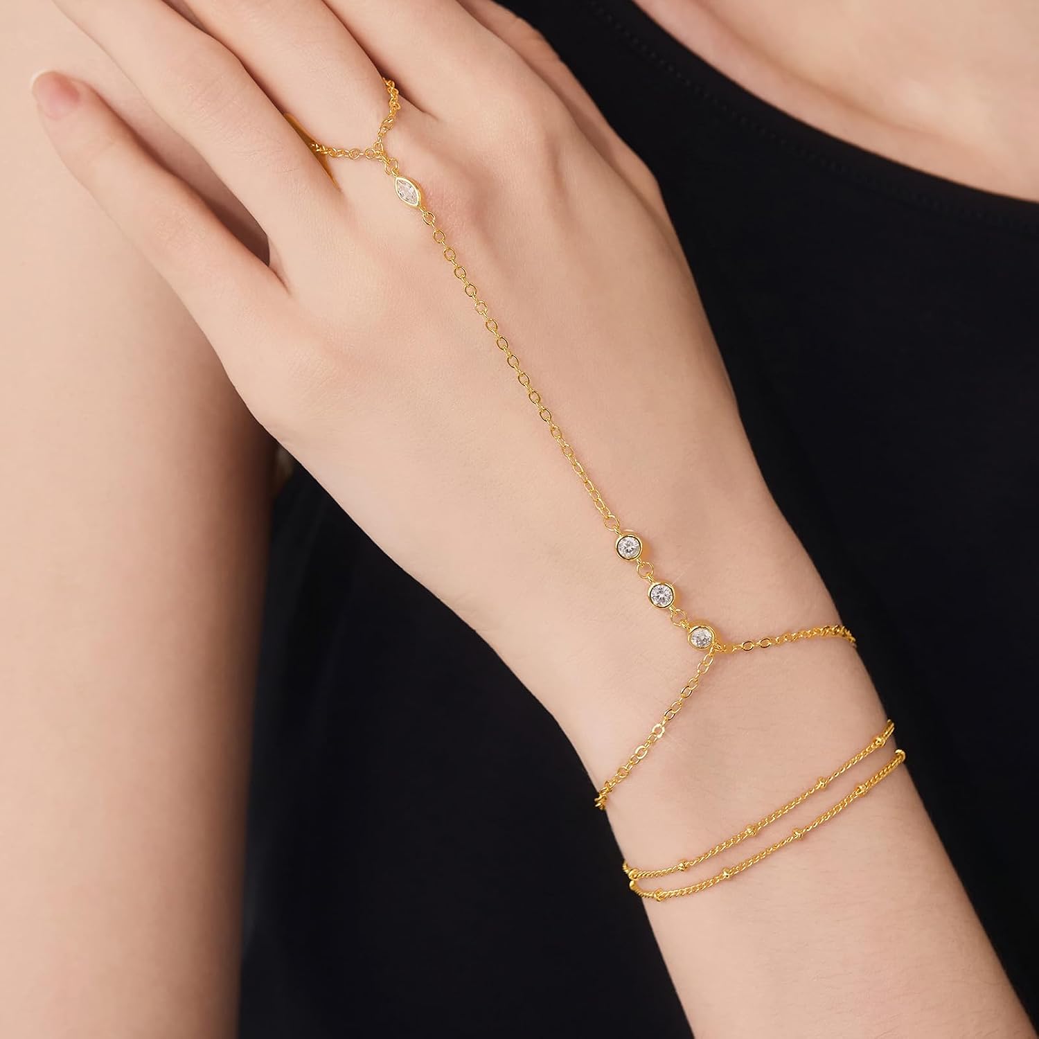 Cicy Bell Hand Chain Bracelets for Women 18K Gold Plated - Image 3