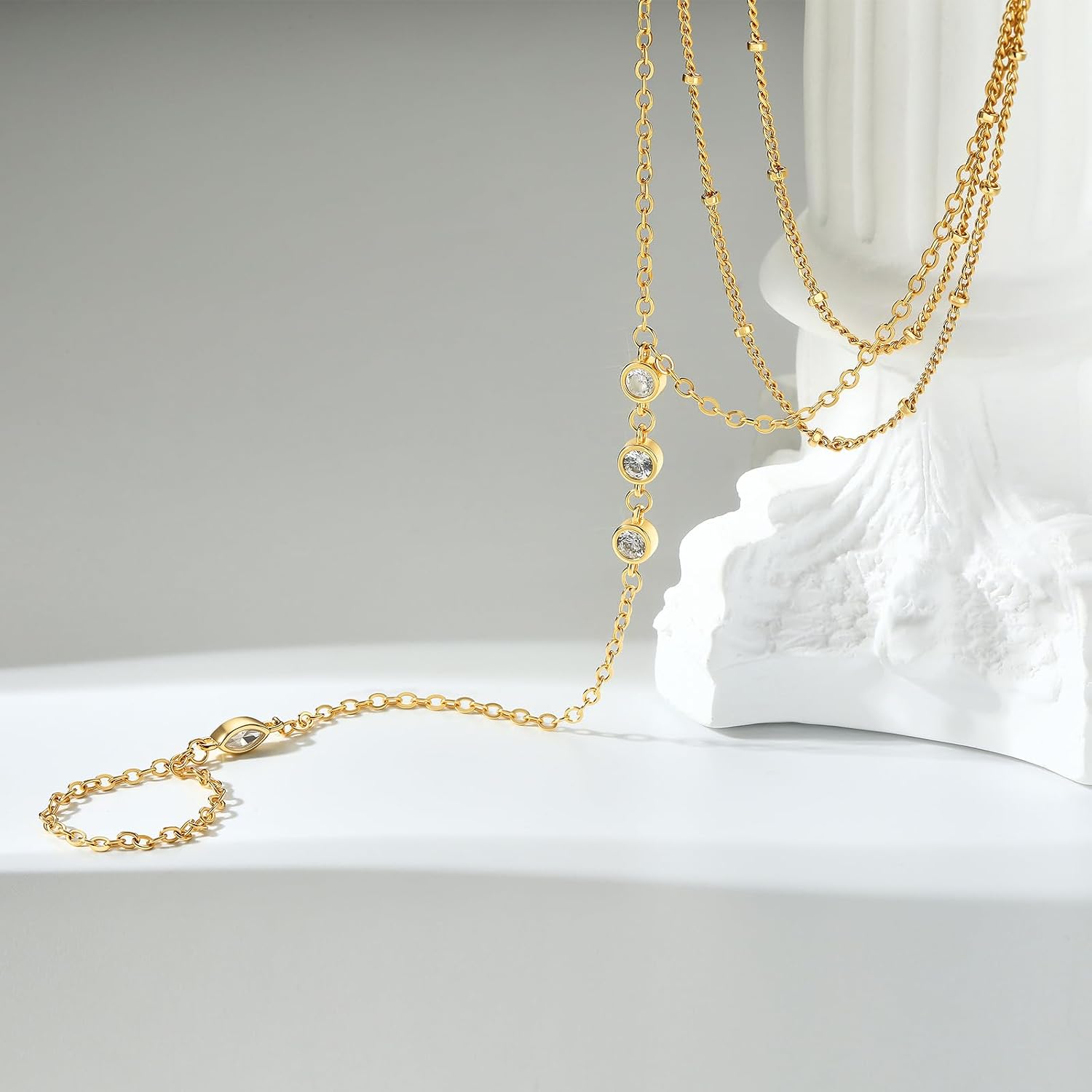 Cicy Bell Hand Chain Bracelets for Women 18K Gold Plated - Image 4