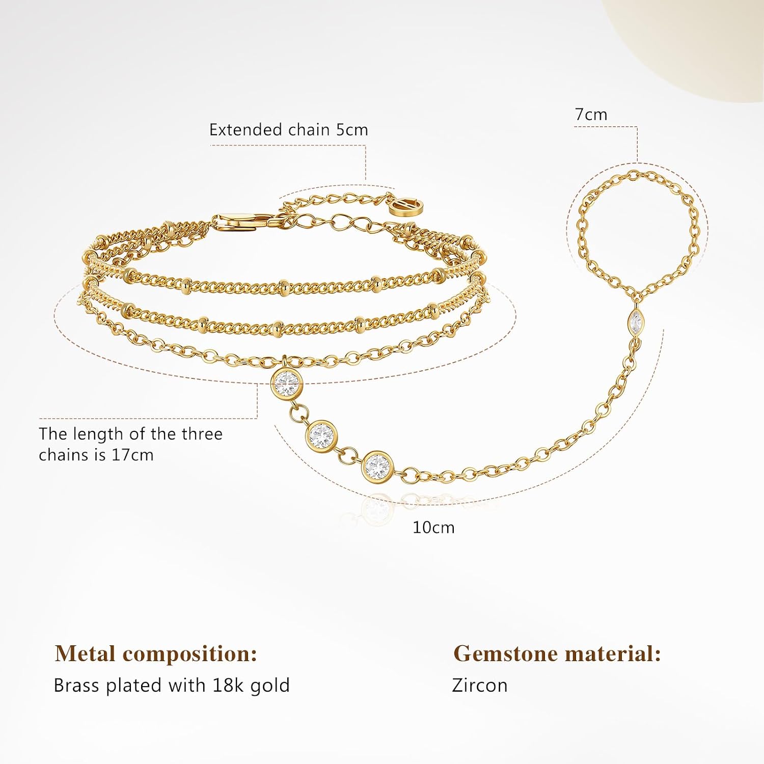 Cicy Bell Hand Chain Bracelets for Women 18K Gold Plated - Image 6