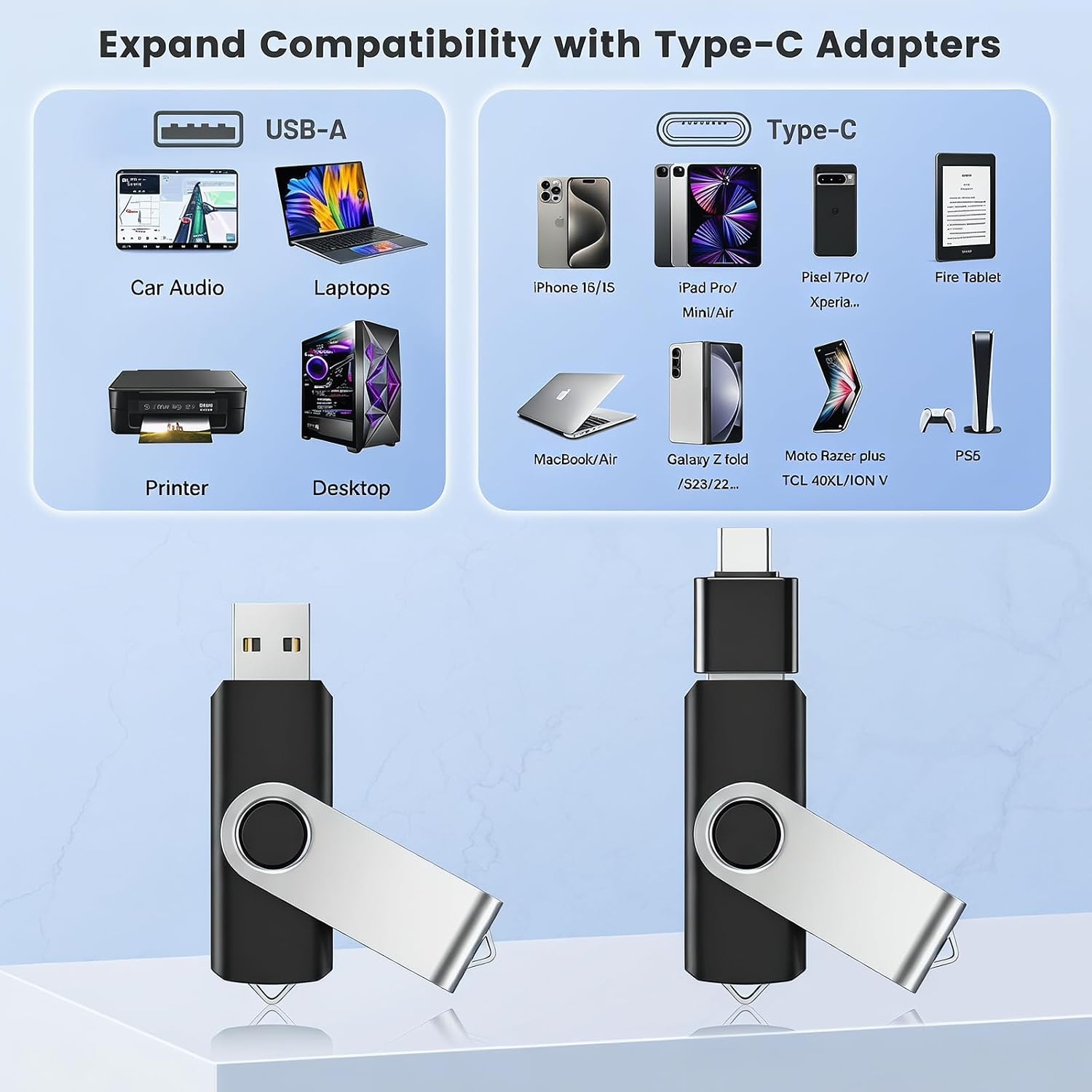 ABLAZE 128GB Flash Drive with Type C Adater, USB 2.0 Thumb Drive - Image 4