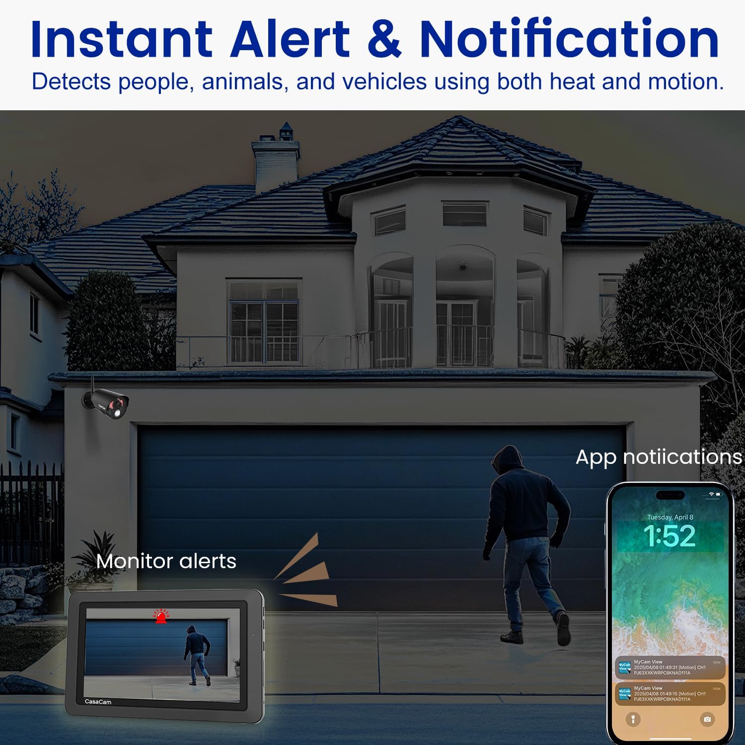 CasaCam Wireless Security Camera Air, 7 inch Monitor, 2 720p Cams, No Fees - Image 4