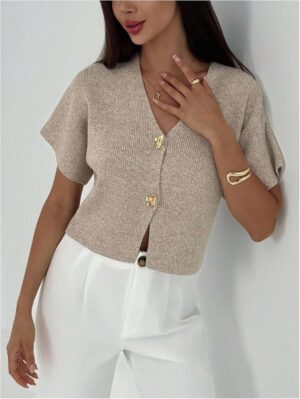 SOLY HUX Women’s Short Sleeve V Neck Cardigan Sweater