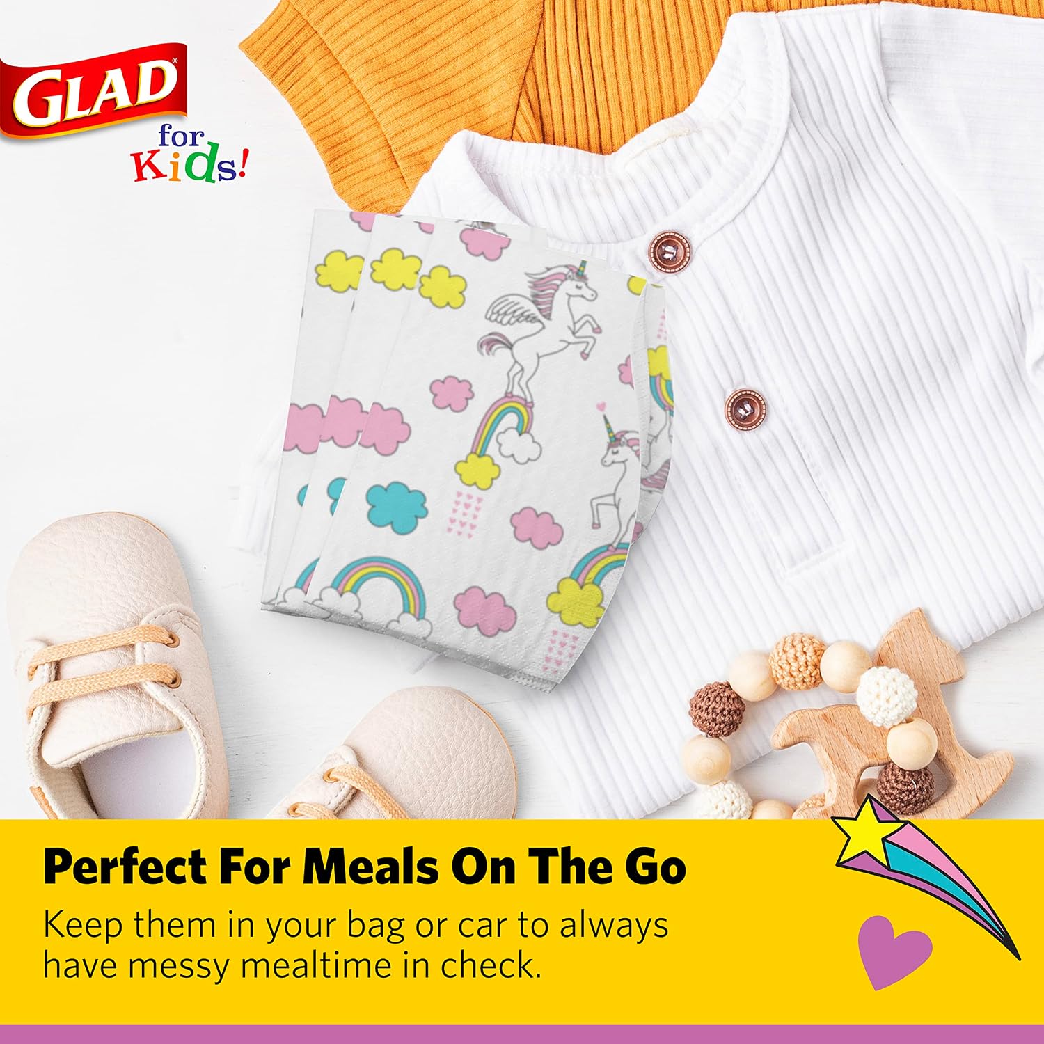 Glad for Kids Disposable Paper Bibs with Crumb Catcher, Unicorns, 30 Count - Image 4