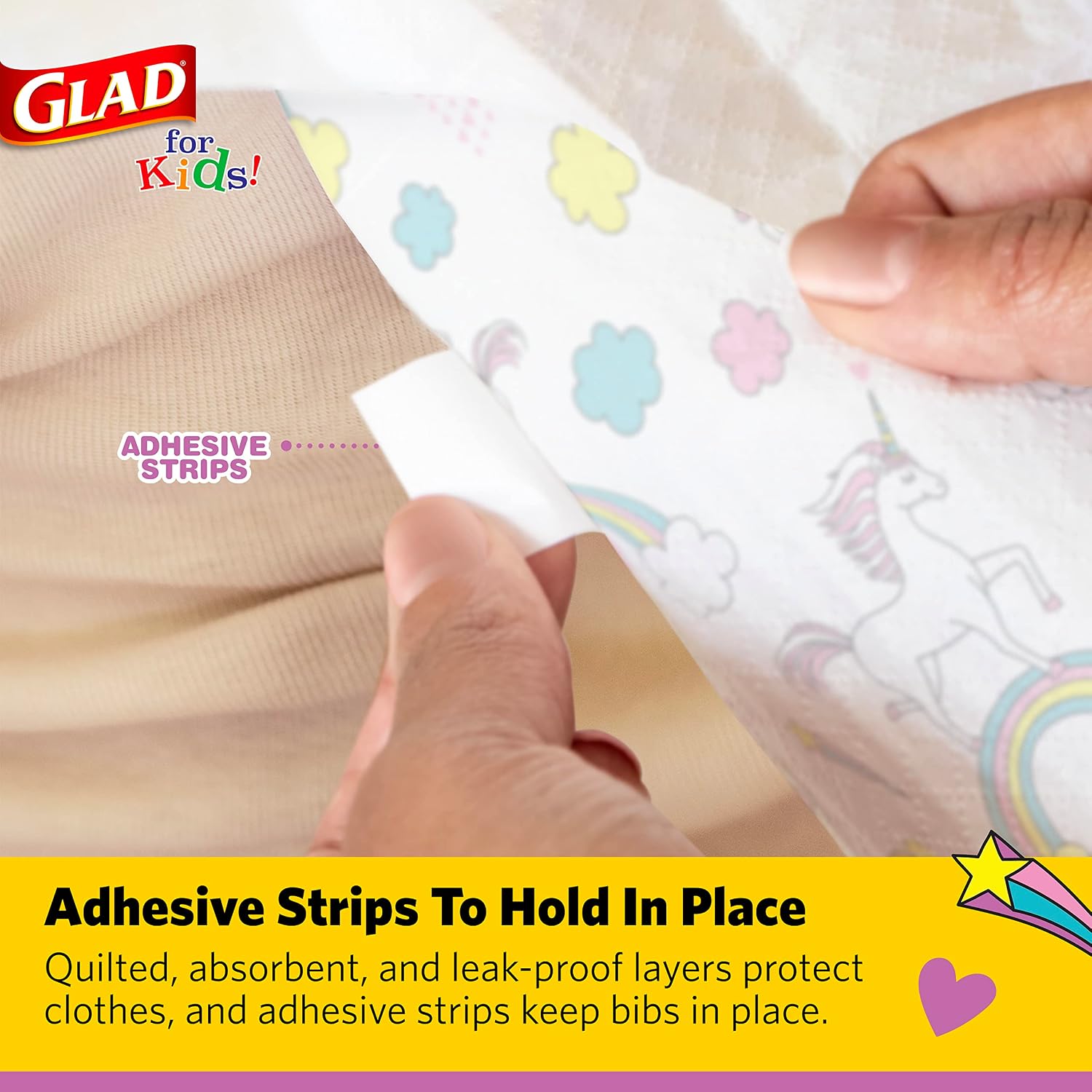 Glad for Kids Disposable Paper Bibs with Crumb Catcher, Unicorns, 30 Count - Image 5