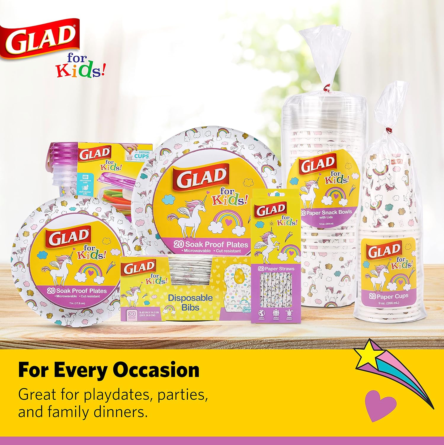 Glad for Kids Disposable Paper Bibs with Crumb Catcher, Unicorns, 30 Count - Image 7