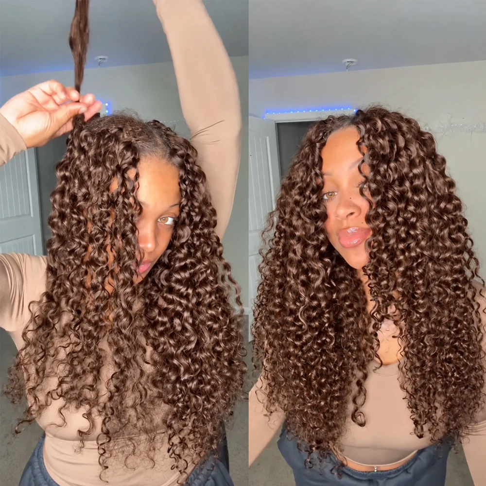 #4 Brown Color Deep Wave Crochet Human Hair Miracle Knots Feather Extensions Pre Separated Knotless Invisible Virgin Remy Soft Natural Wavy Texture Lightweight Boho Goddess Braiding Hair