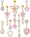 9 Pcs Belly Button Ring for Women Surgical Steel Dangle Pink Belly Piercing
