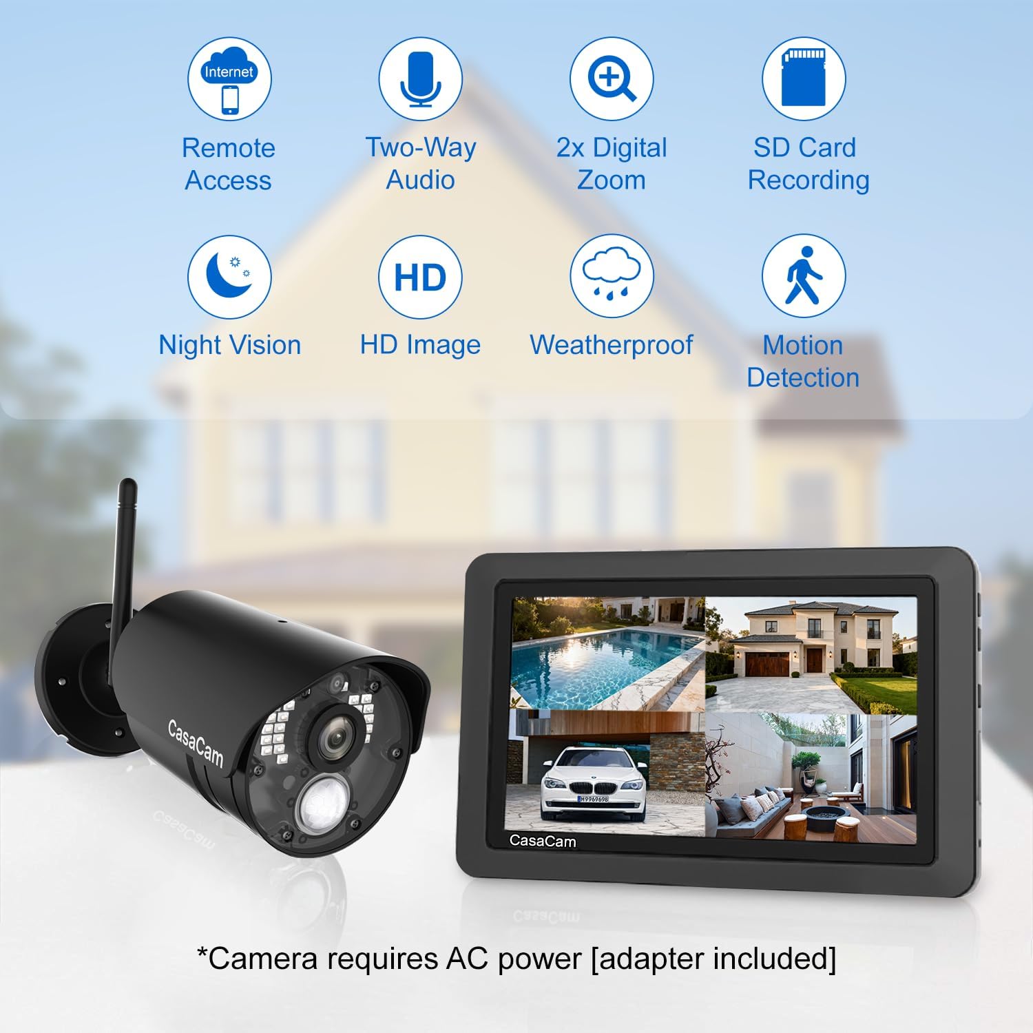 CasaCam Wireless Security Camera Air, 7 inch Monitor, 2 720p Cams, No Fees - Image 2