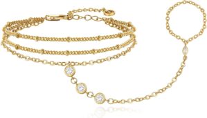 Cicy Bell Hand Chain Bracelets for Women 18K Gold Plated