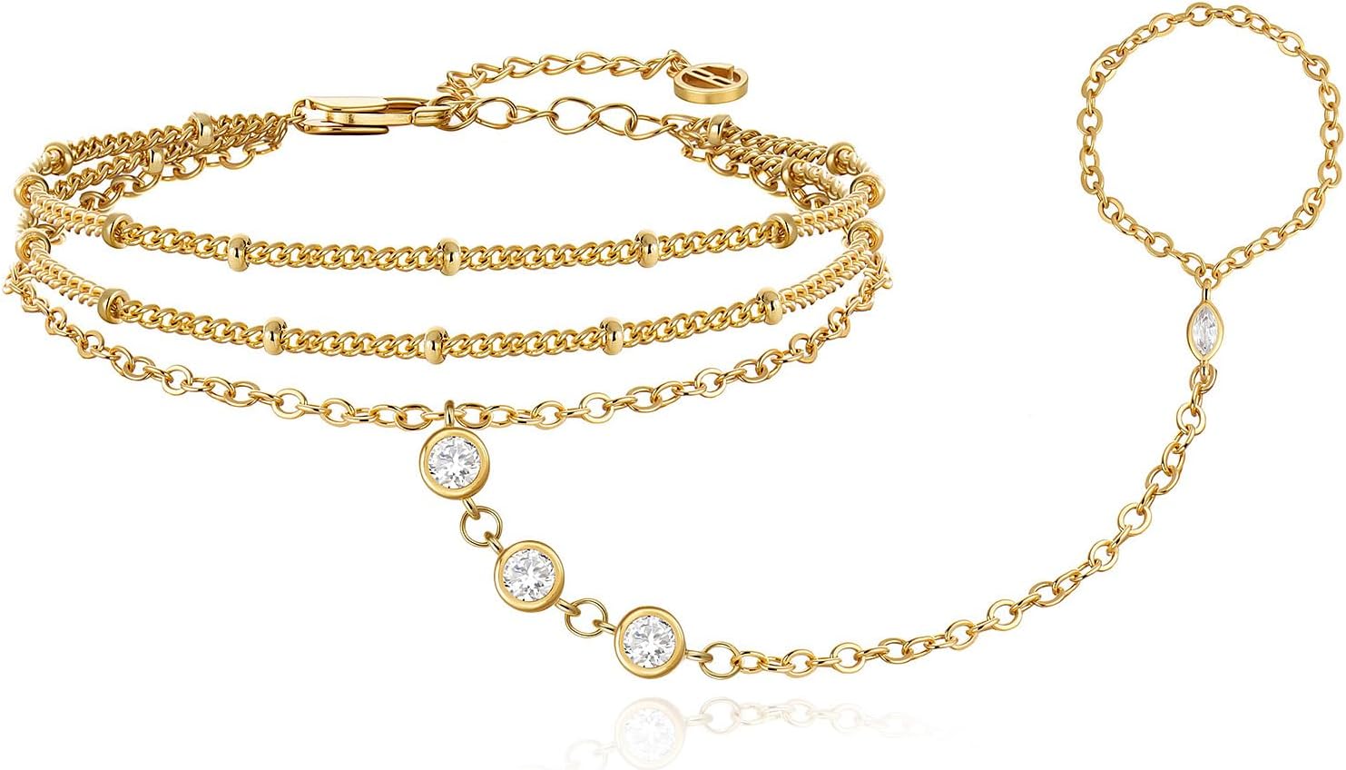 Cicy Bell Hand Chain Bracelets for Women 18K Gold Plated