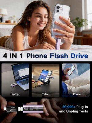 EATOP 512GB Flash Drive Intended for iPhone iPad, USB Photo Stick for Photo & Video Backup, External Phone Memory Storage, No App Required, Compatible with iOS, Android & PC, Purple