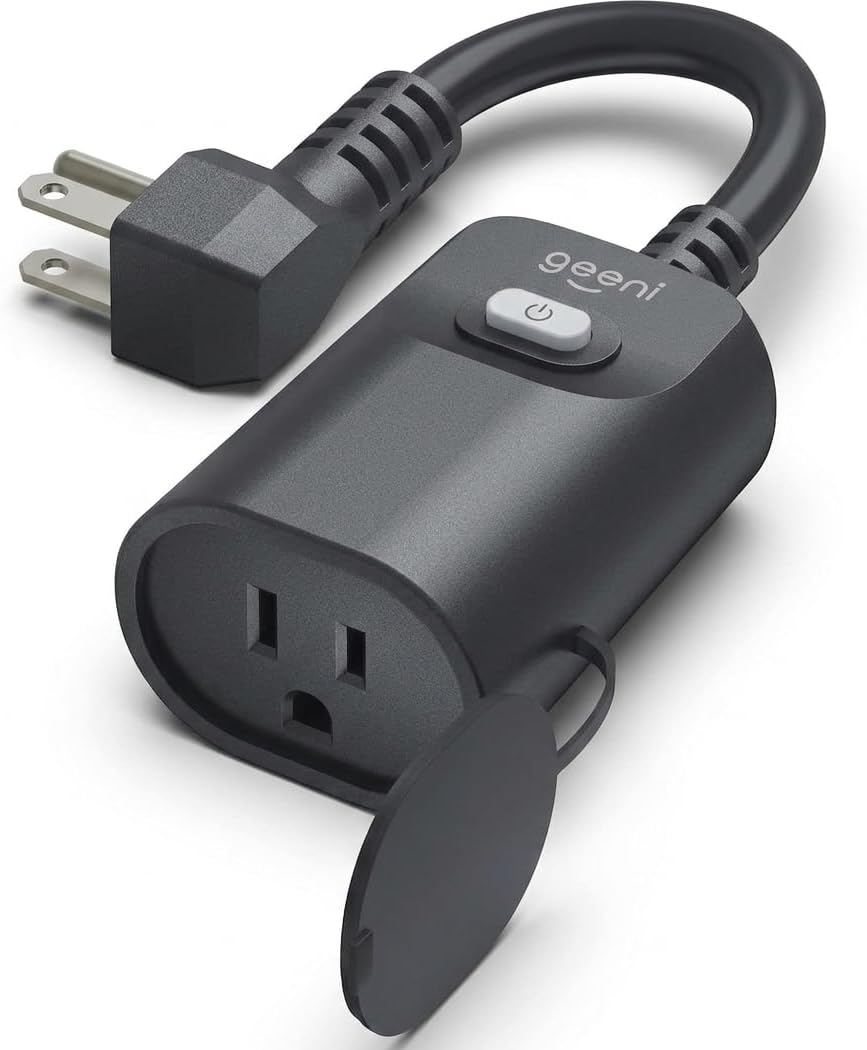 Geeni Indoor/Outdoor Smart Plug Weatherproof, 1 Socket –No Hub Wireless Remote Control and Timer –Works with Amazon Alexa, Google Assistant, Requires 2.4 GHz Wi-Fi, Black