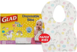 Glad for Kids Disposable Paper Bibs with Crumb Catcher, Unicorns, 30 Count