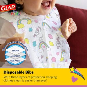 Glad for Kids Disposable Paper Bibs with Crumb Catcher, Unicorns, 30 Count