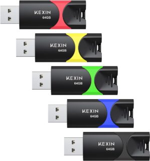 KEXIN 64GB Thumb Drive 5 Pack - 64GB USB 2.0 Flash Drive - Mixed Colors