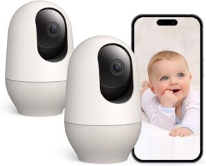 Nooie Baby Monitor with Camera 2 Pack, WiFi Baby Monitor Camera,360-degree 2K, Smart Baby Camera with Motion Tracking, Night Vision,Two Way Audio&Sound Detection,Works with Alexa, SD Card and Cloud