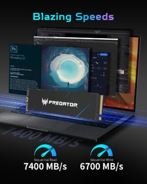 Predator M.2 SSD 2TB GM7000 with DRAM cache NVMe 1.4 2280 PCIe Gen4×4 Ultra high speed (maximum read: 7400MB/s, max write: 6700MB/s) 3D NAND TLC Internal SSD Compatible with PS5 Pro – BL.9BWWR.106
