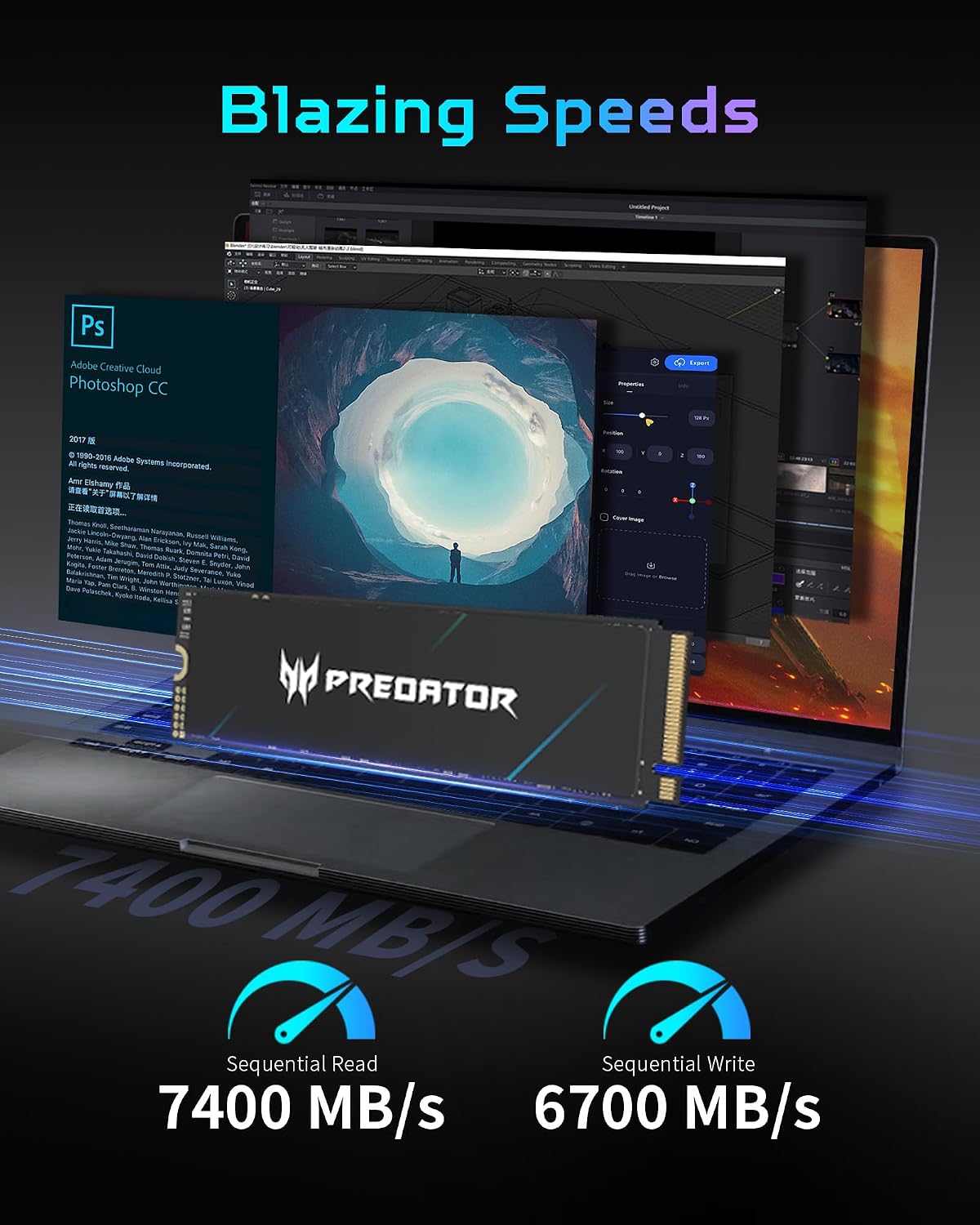 Predator M.2 SSD 2TB GM7000 with DRAM cache NVMe 1.4 2280 PCIe Gen4×4 Ultra high speed (maximum read: 7400MB/s, max write: 6700MB/s) 3D NAND TLC Internal SSD Compatible with PS5 Pro - BL.9BWWR.106 - Image 2