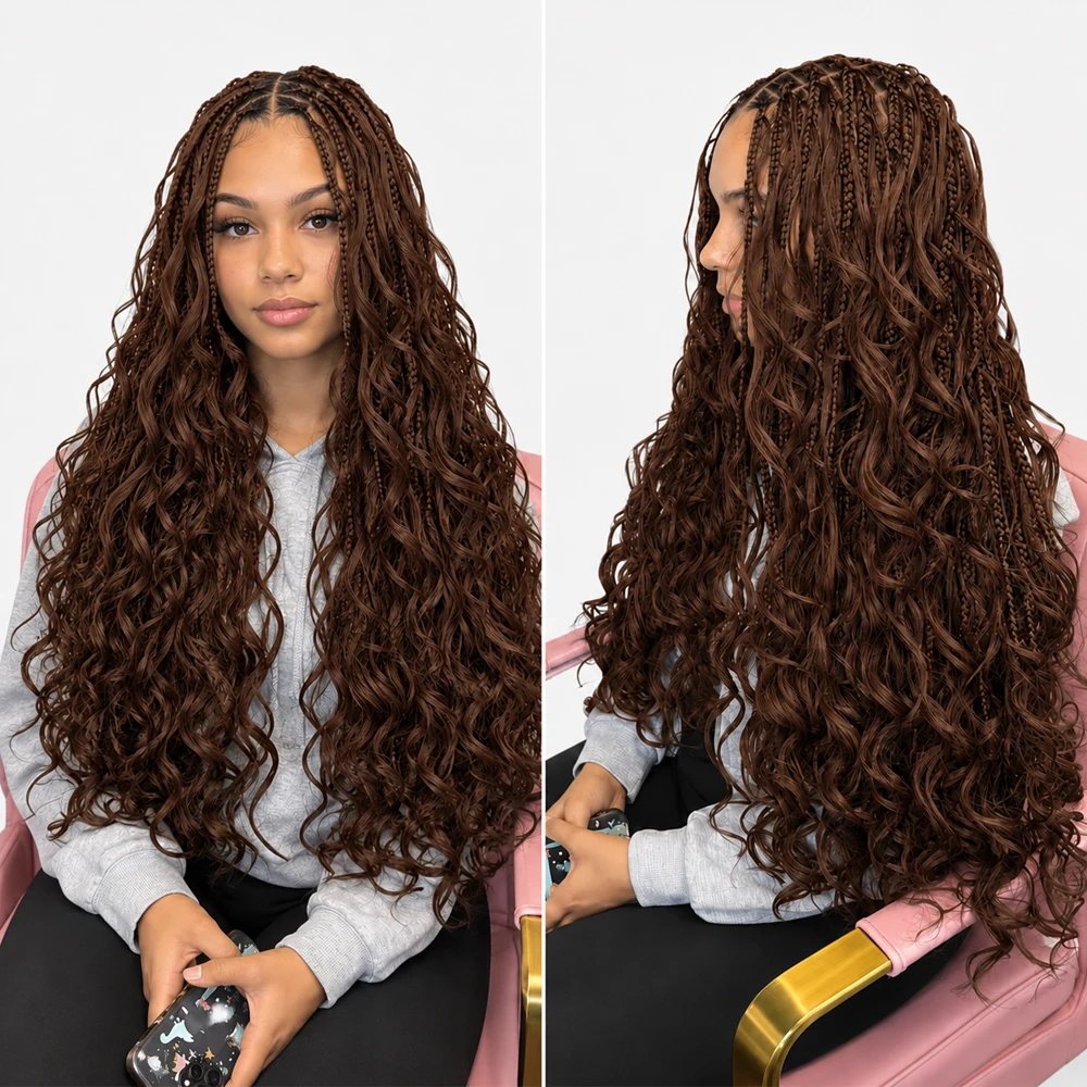 Brown Body Wave Crochet Human Hair Extensions Miracle Knots Feather Tip Braiding Hair Pre Separated Soft Bouncy Lightweight Easy Install Natural Looking Full Ends Boho Braids Protective Style For Women