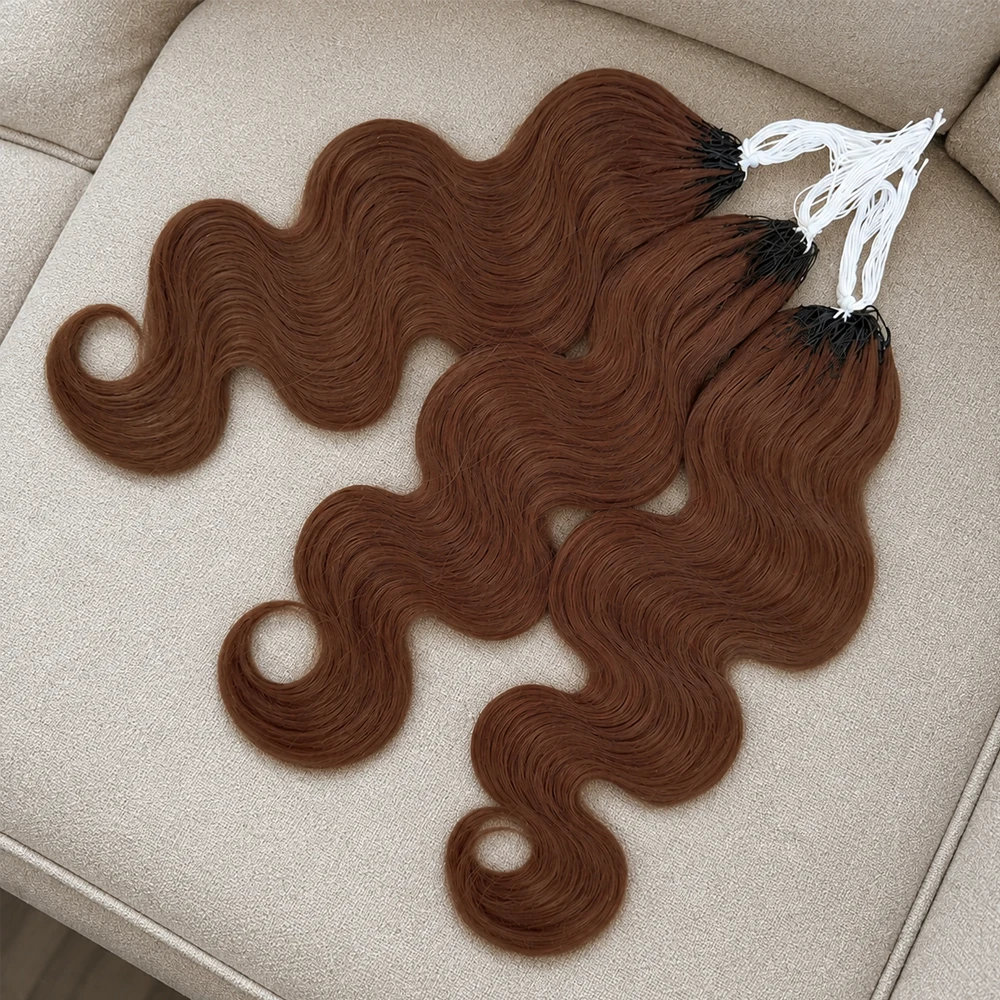 Brown Virgin Human Hair Feather Miracle Knots Body Wave Crochet Hair Extensions Knotless Pre Separated With Threading Lightweight Braiding Hair For Boho Braids Fashion Hairstyles For Women