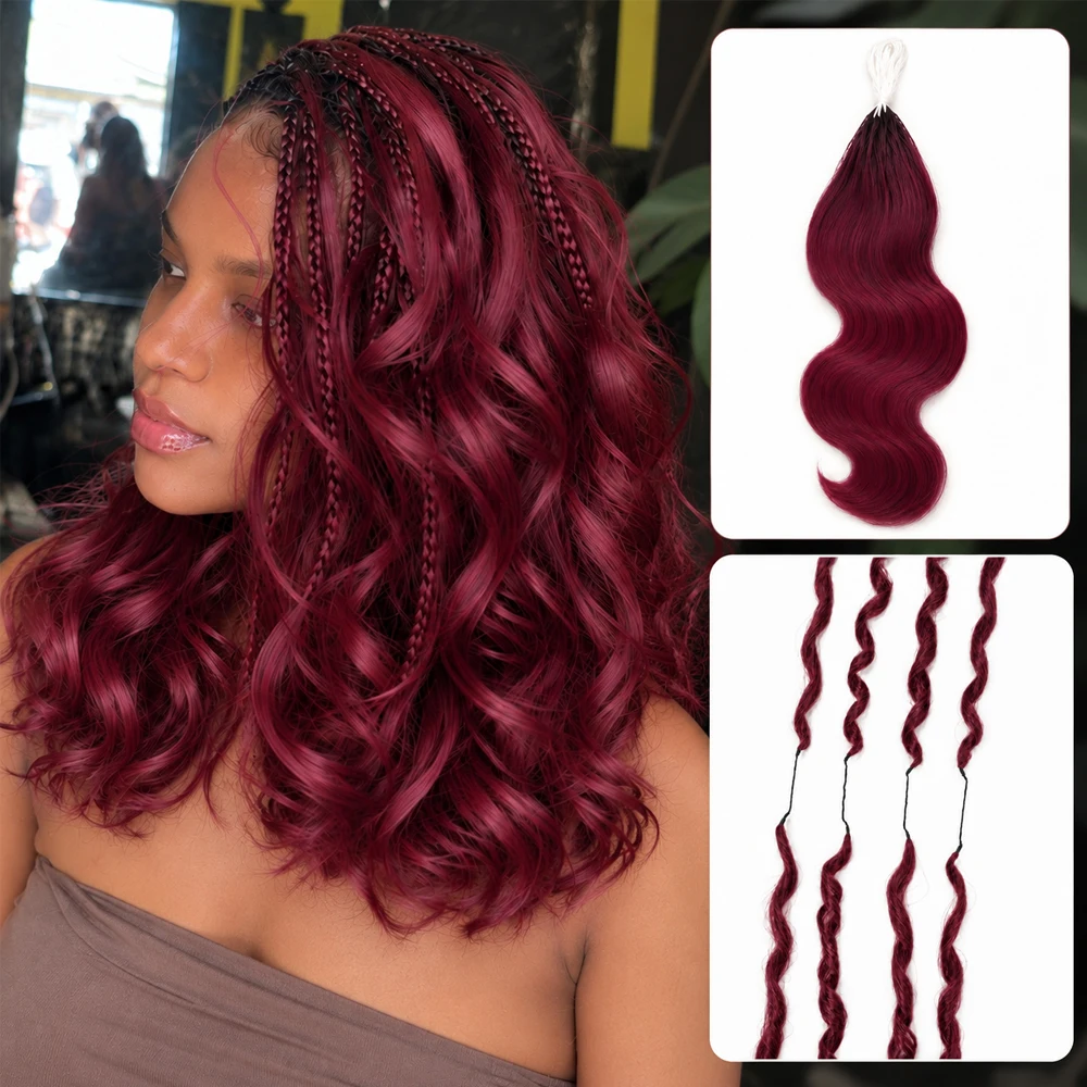 Burgundy 99J Short Body Wave Crochet Human Hair Miracle Knots Feather Knotless Pre Separated Invisible Braiding Hair Extensions Boho Protective Style Soft Natural Lightweight Reusable DIY Salon For Women