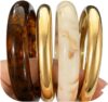 iF YOU Acrylic Gold Bangle Bracelets for Women, Chunky Brown Stackable Bangles Set, Trendy Thick Resin Statement Cuff Bracelet Stack, Fashion Jewelry Gift