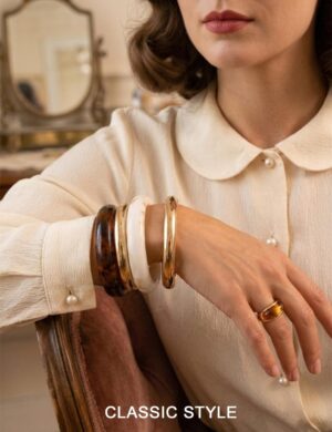 iF YOU Acrylic Gold Bangle Bracelets for Women, Chunky Brown Stackable Bangles Set, Trendy Thick Resin Statement Cuff Bracelet Stack, Fashion Jewelry Gift