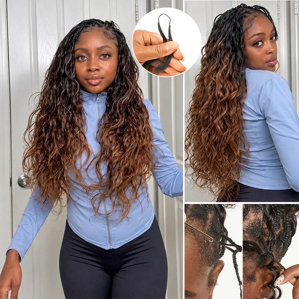 Luxury TB30 Highlight Body Wave Crochet Human Hair 12A Grade Feather Extensions Miracle Knots Invisible Knotless Pre Separated Braiding Hair Boho Style For Women